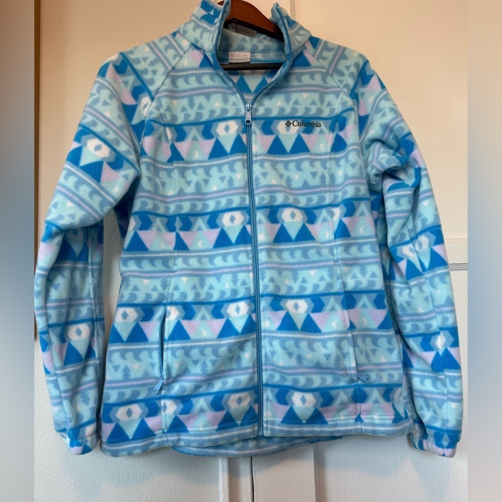 Columbia Women’s Light Blue Geometric Zip Up Fleece